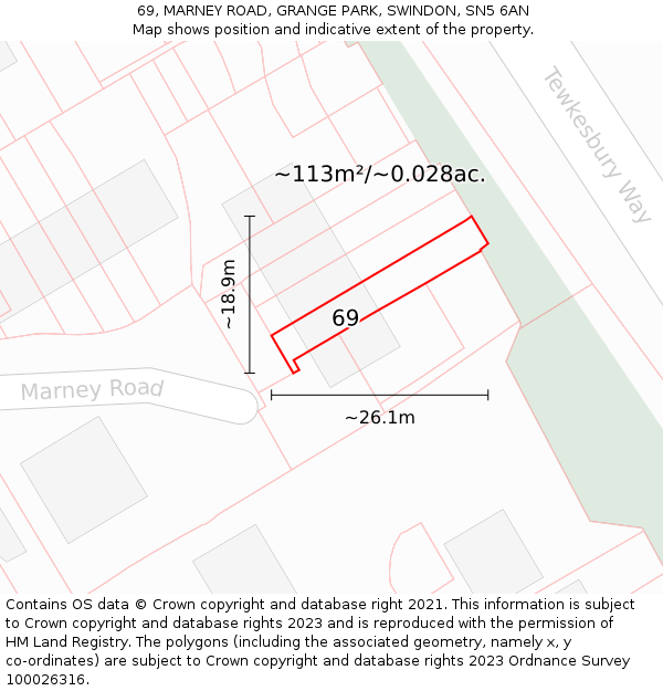 69, MARNEY ROAD, GRANGE PARK, SWINDON, SN5 6AN: Plot and title map