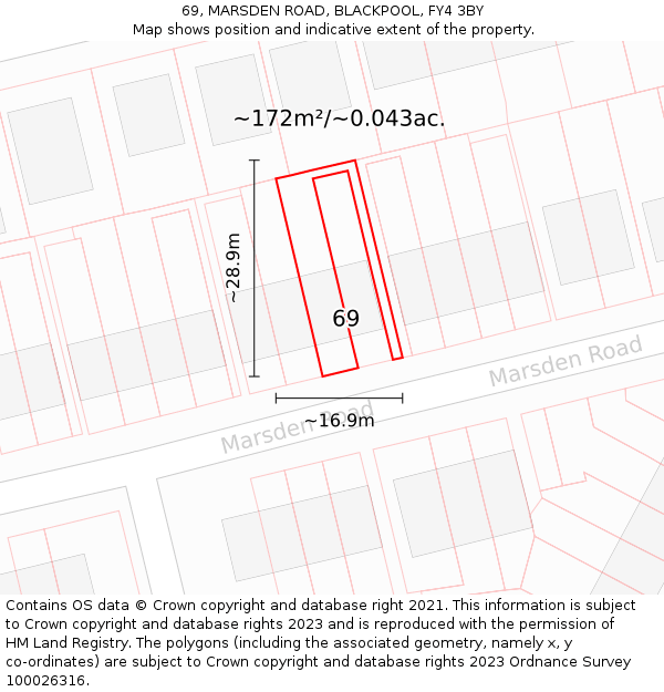 69, MARSDEN ROAD, BLACKPOOL, FY4 3BY: Plot and title map
