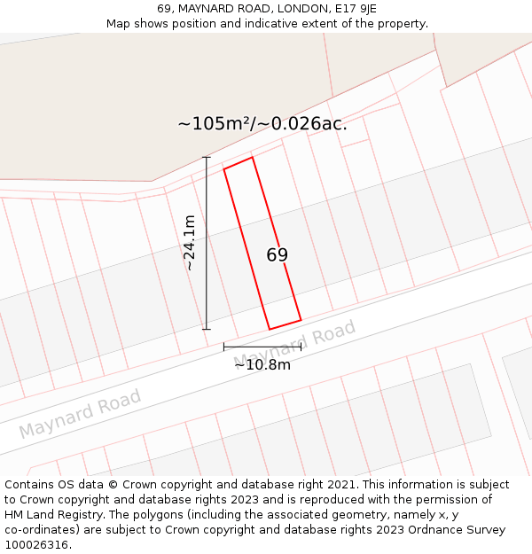 69, MAYNARD ROAD, LONDON, E17 9JE: Plot and title map
