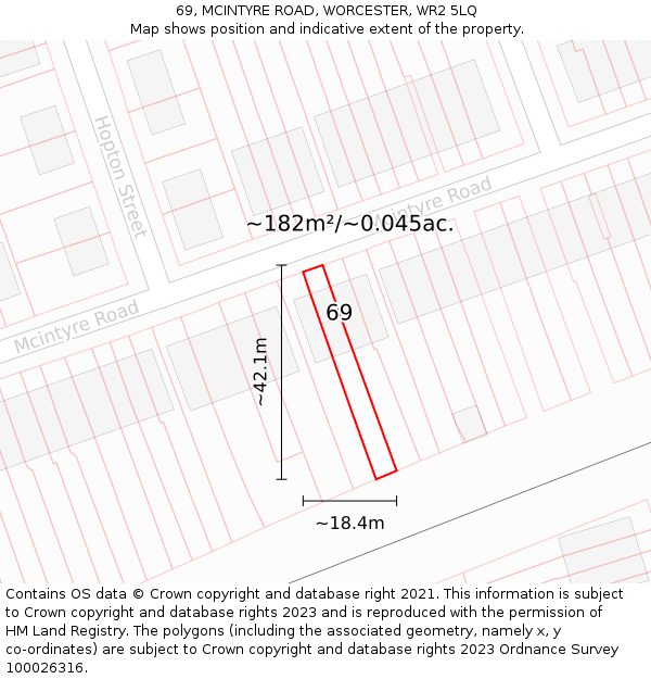 69, MCINTYRE ROAD, WORCESTER, WR2 5LQ: Plot and title map