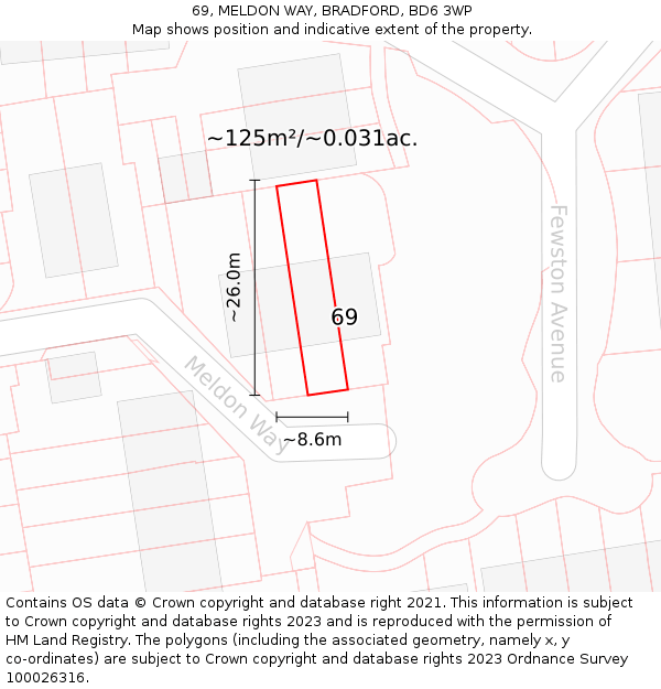 69, MELDON WAY, BRADFORD, BD6 3WP: Plot and title map
