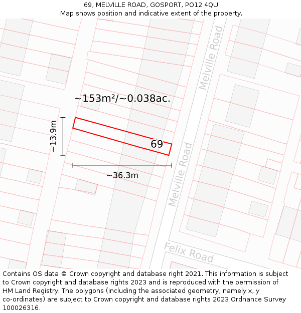 69, MELVILLE ROAD, GOSPORT, PO12 4QU: Plot and title map