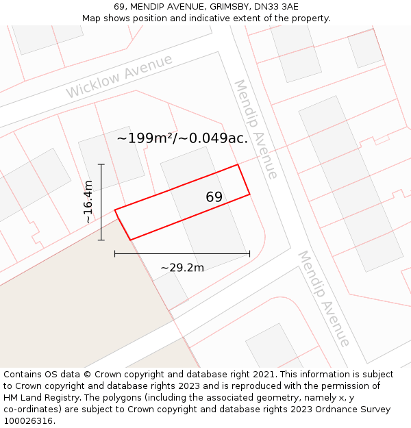 69, MENDIP AVENUE, GRIMSBY, DN33 3AE: Plot and title map