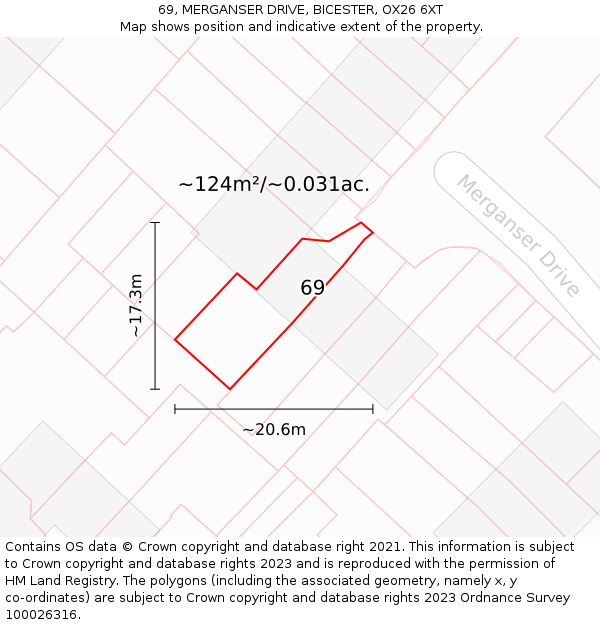 69, MERGANSER DRIVE, BICESTER, OX26 6XT: Plot and title map