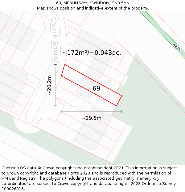 69, MERLIN WAY, SWINDON, SN3 5AN: Plot and title map