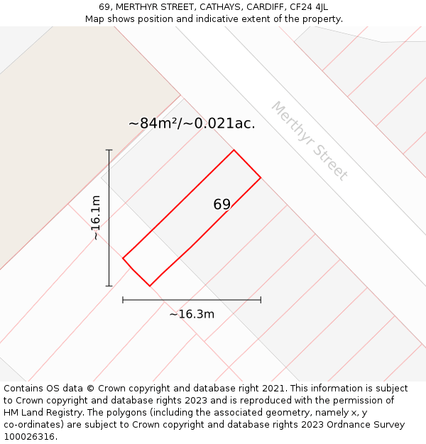 69, MERTHYR STREET, CATHAYS, CARDIFF, CF24 4JL: Plot and title map