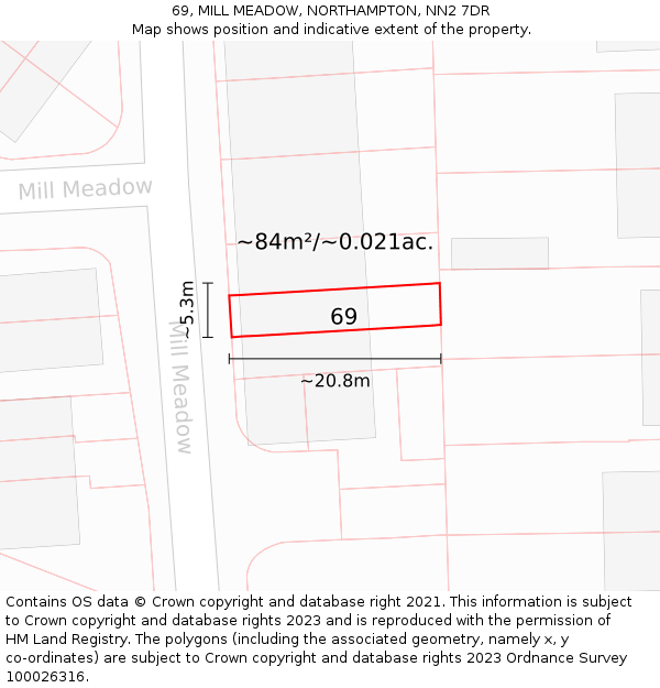 69, MILL MEADOW, NORTHAMPTON, NN2 7DR: Plot and title map