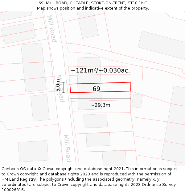 69, MILL ROAD, CHEADLE, STOKE-ON-TRENT, ST10 1NG: Plot and title map