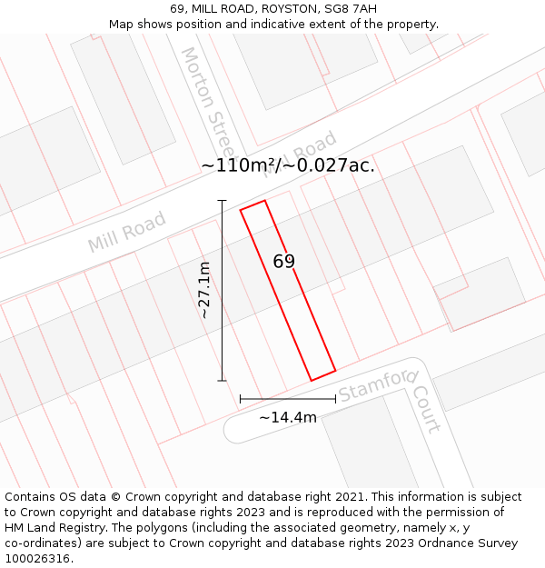 69, MILL ROAD, ROYSTON, SG8 7AH: Plot and title map