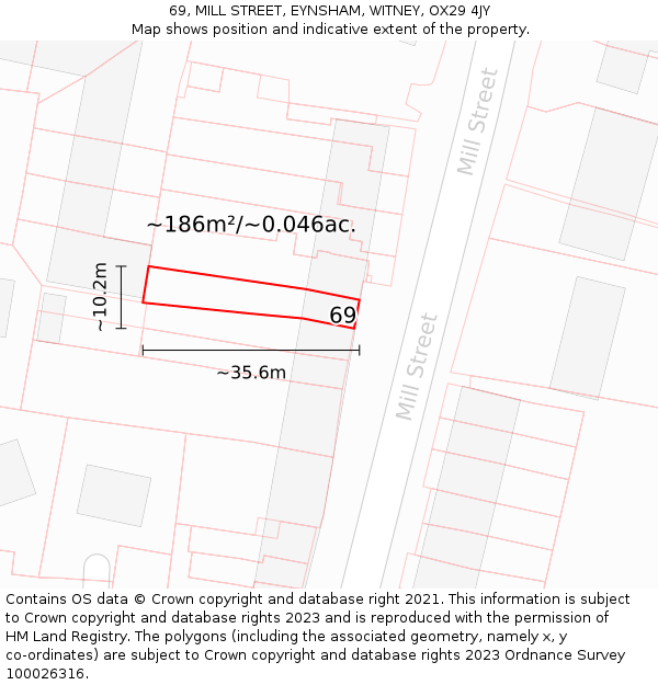 69, MILL STREET, EYNSHAM, WITNEY, OX29 4JY: Plot and title map