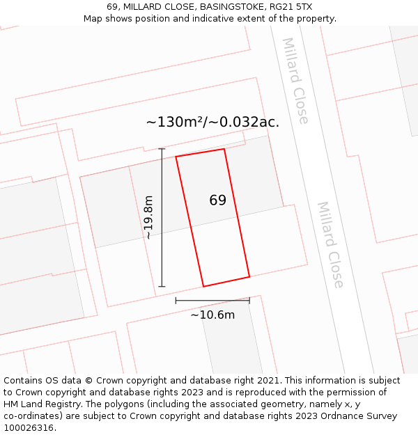 69, MILLARD CLOSE, BASINGSTOKE, RG21 5TX: Plot and title map