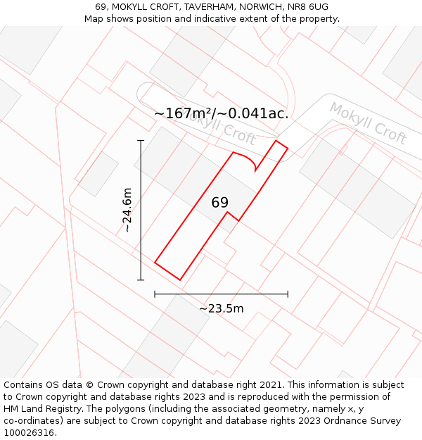 69, MOKYLL CROFT, TAVERHAM, NORWICH, NR8 6UG: Plot and title map