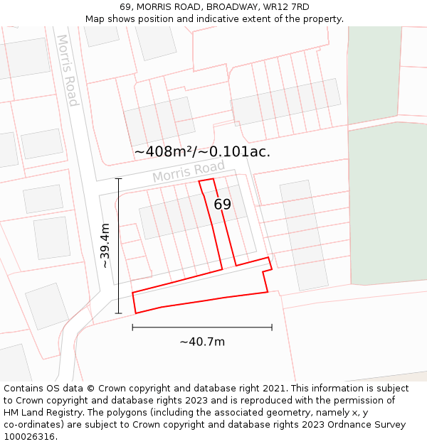 69, MORRIS ROAD, BROADWAY, WR12 7RD: Plot and title map