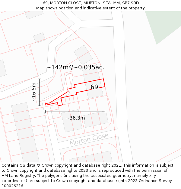 69, MORTON CLOSE, MURTON, SEAHAM, SR7 9BD: Plot and title map