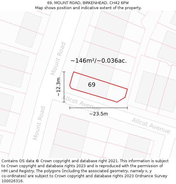 69, MOUNT ROAD, BIRKENHEAD, CH42 6PW: Plot and title map