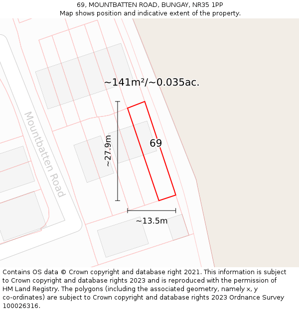 69, MOUNTBATTEN ROAD, BUNGAY, NR35 1PP: Plot and title map