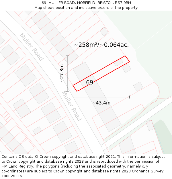 69, MULLER ROAD, HORFIELD, BRISTOL, BS7 9RH: Plot and title map