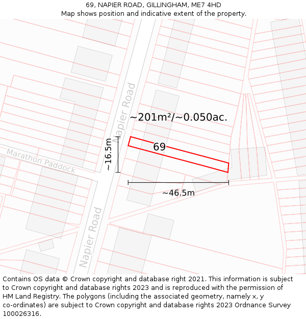 69, NAPIER ROAD, GILLINGHAM, ME7 4HD: Plot and title map