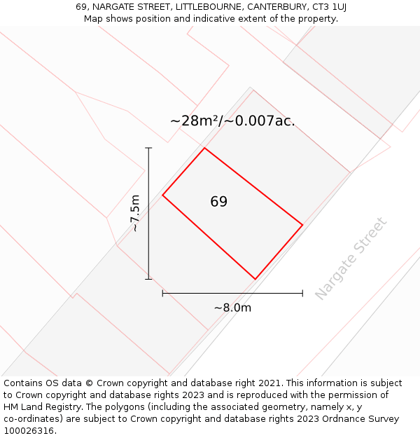 69, NARGATE STREET, LITTLEBOURNE, CANTERBURY, CT3 1UJ: Plot and title map