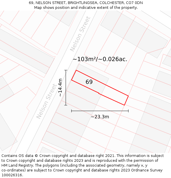 69, NELSON STREET, BRIGHTLINGSEA, COLCHESTER, CO7 0DN: Plot and title map