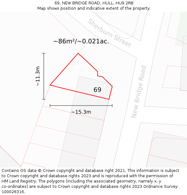 69, NEW BRIDGE ROAD, HULL, HU9 2RB: Plot and title map