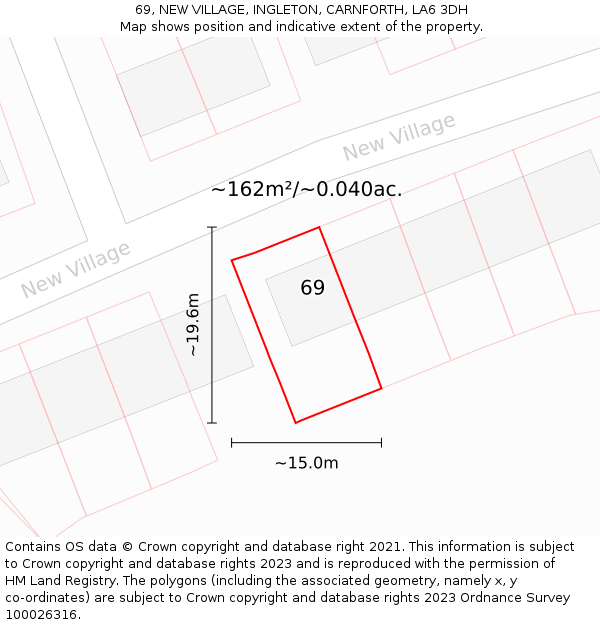 69, NEW VILLAGE, INGLETON, CARNFORTH, LA6 3DH: Plot and title map
