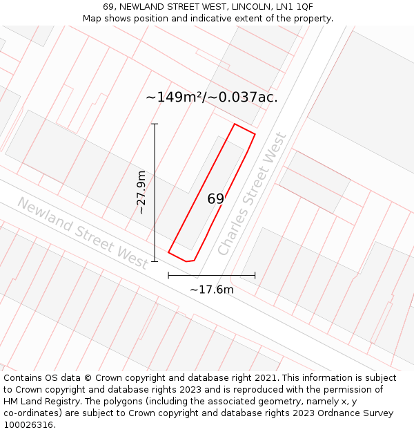 69, NEWLAND STREET WEST, LINCOLN, LN1 1QF: Plot and title map