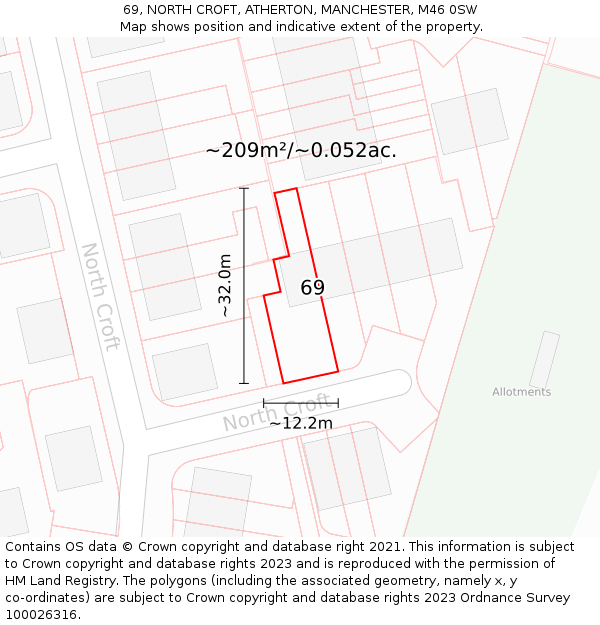 69, NORTH CROFT, ATHERTON, MANCHESTER, M46 0SW: Plot and title map