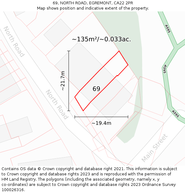 69, NORTH ROAD, EGREMONT, CA22 2PR: Plot and title map