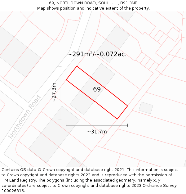 69, NORTHDOWN ROAD, SOLIHULL, B91 3NB: Plot and title map