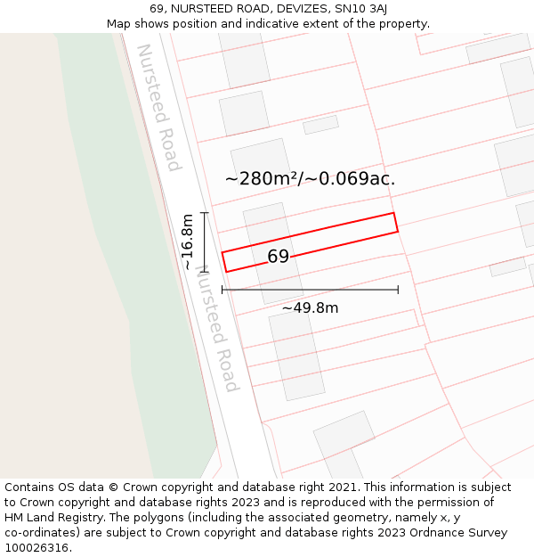 69, NURSTEED ROAD, DEVIZES, SN10 3AJ: Plot and title map