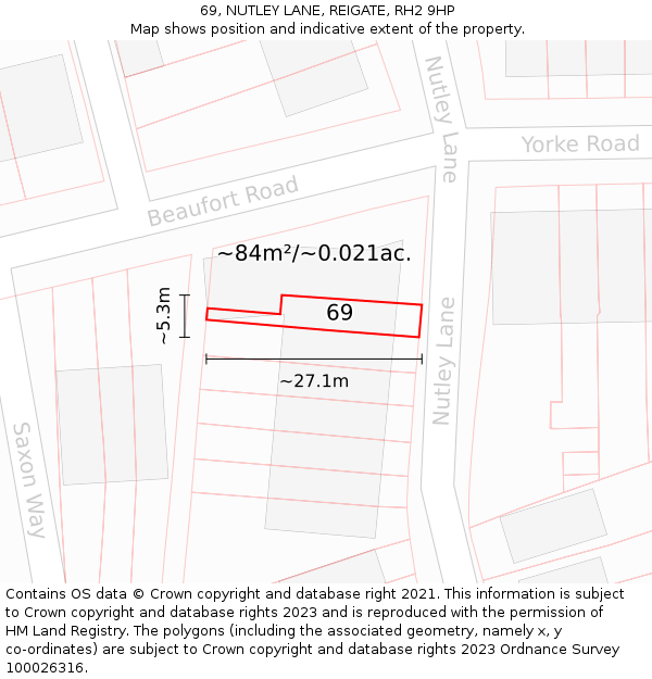 69, NUTLEY LANE, REIGATE, RH2 9HP: Plot and title map