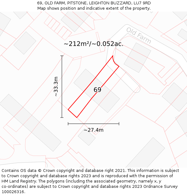 69, OLD FARM, PITSTONE, LEIGHTON BUZZARD, LU7 9RD: Plot and title map