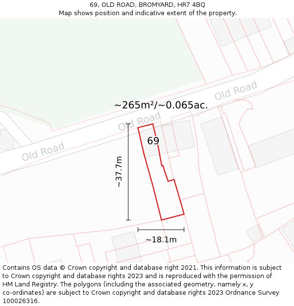 69, OLD ROAD, BROMYARD, HR7 4BQ: Plot and title map