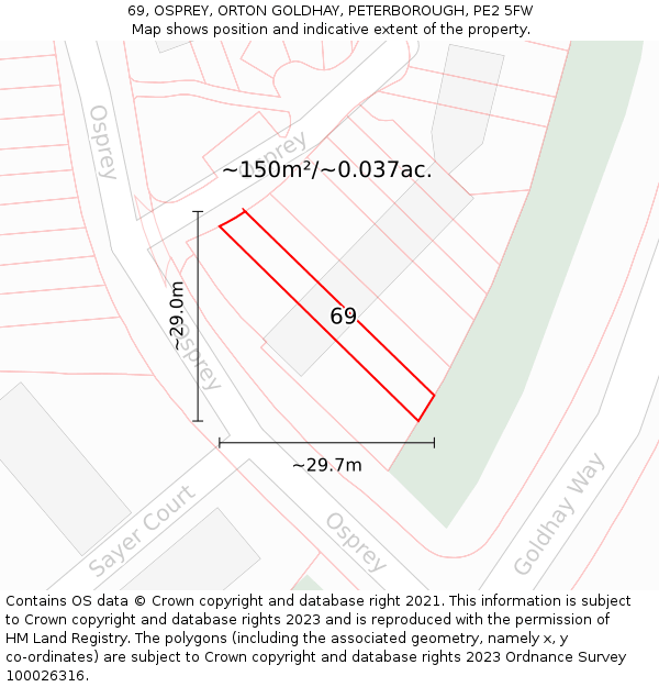 69, OSPREY, ORTON GOLDHAY, PETERBOROUGH, PE2 5FW: Plot and title map