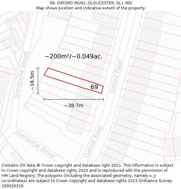 69, OXFORD ROAD, GLOUCESTER, GL1 3EE: Plot and title map