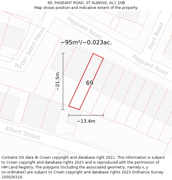 69, PAGEANT ROAD, ST ALBANS, AL1 1NB: Plot and title map