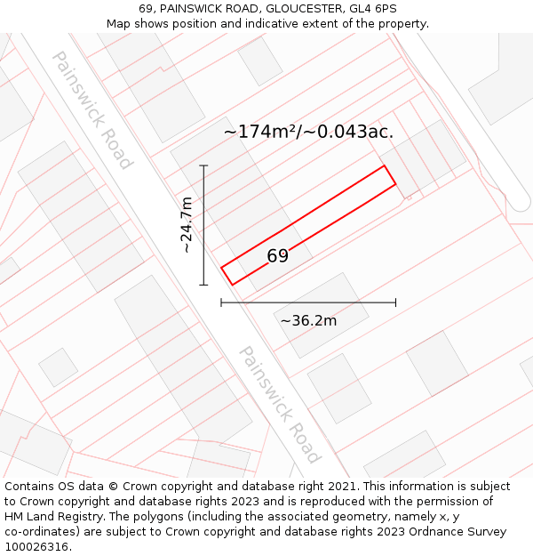 69, PAINSWICK ROAD, GLOUCESTER, GL4 6PS: Plot and title map