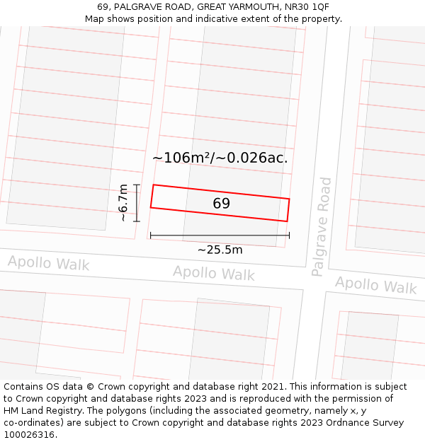 69, PALGRAVE ROAD, GREAT YARMOUTH, NR30 1QF: Plot and title map