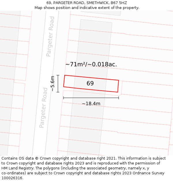 69, PARGETER ROAD, SMETHWICK, B67 5HZ: Plot and title map