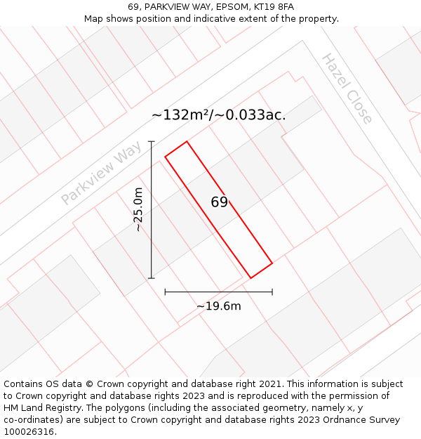 69, PARKVIEW WAY, EPSOM, KT19 8FA: Plot and title map