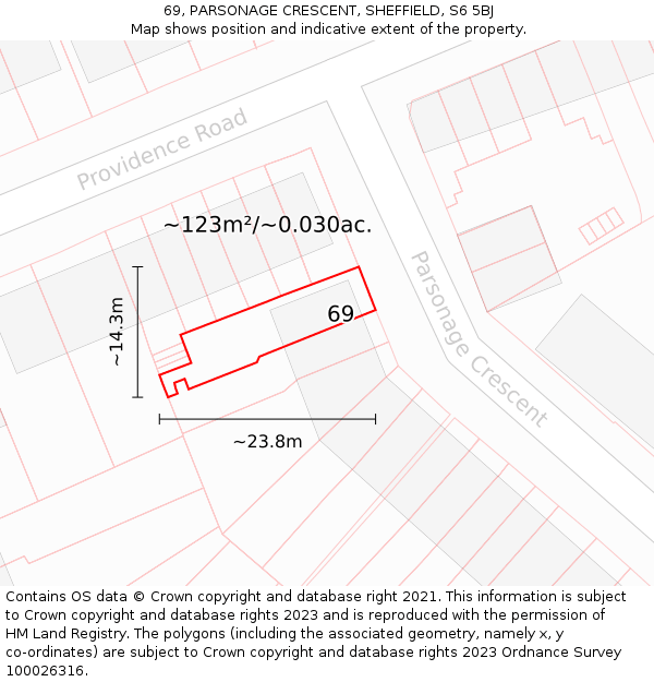 69, PARSONAGE CRESCENT, SHEFFIELD, S6 5BJ: Plot and title map