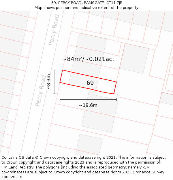 69, PERCY ROAD, RAMSGATE, CT11 7JB: Plot and title map