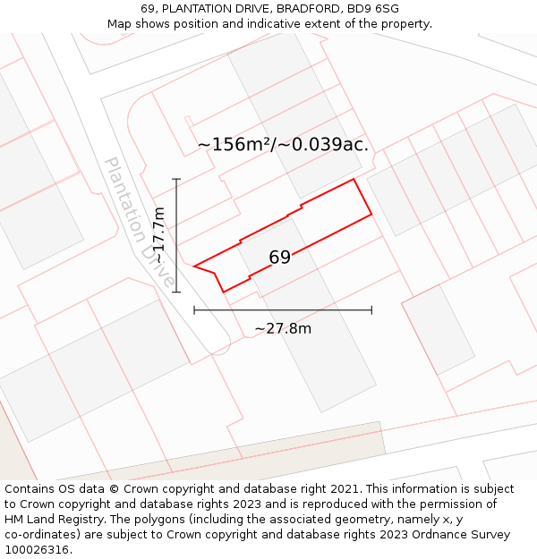 69, PLANTATION DRIVE, BRADFORD, BD9 6SG: Plot and title map