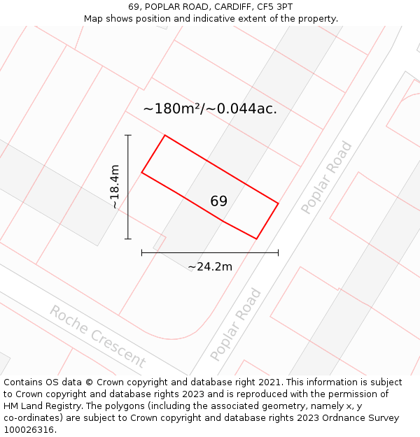 69, POPLAR ROAD, CARDIFF, CF5 3PT: Plot and title map