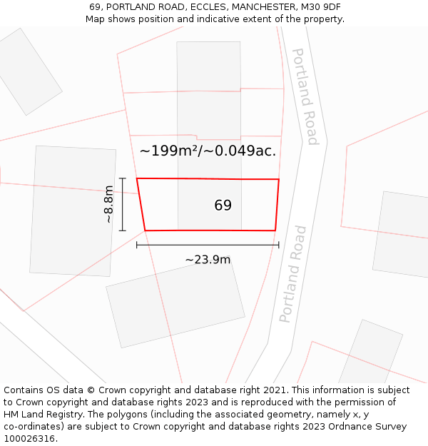 69, PORTLAND ROAD, ECCLES, MANCHESTER, M30 9DF: Plot and title map