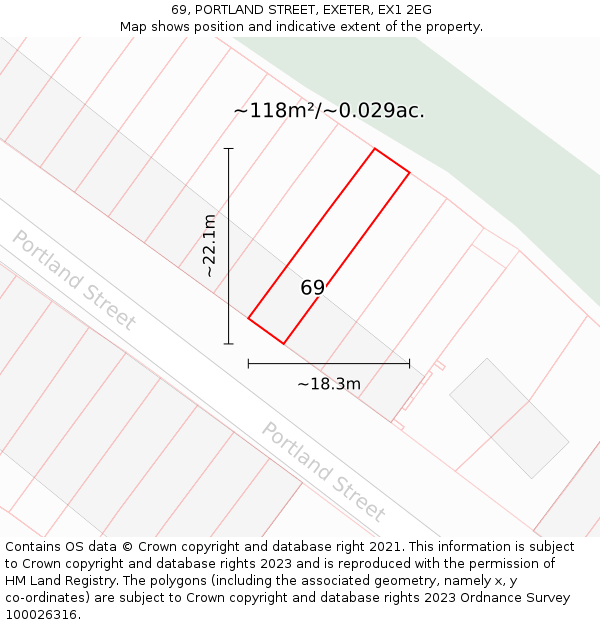 69, PORTLAND STREET, EXETER, EX1 2EG: Plot and title map