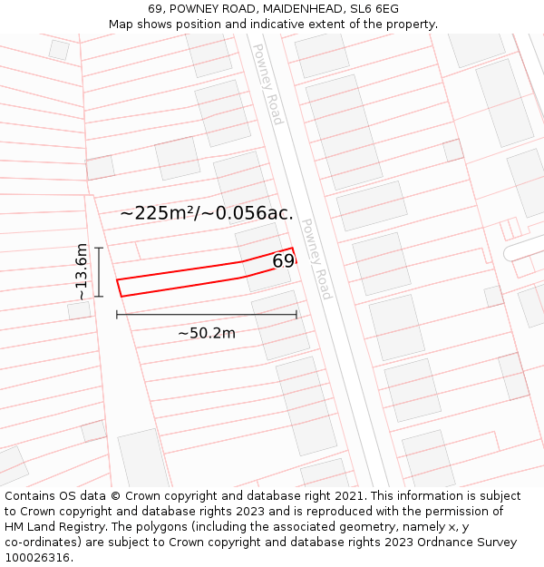 69, POWNEY ROAD, MAIDENHEAD, SL6 6EG: Plot and title map