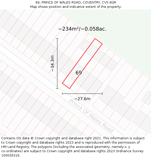 69, PRINCE OF WALES ROAD, COVENTRY, CV5 8GR: Plot and title map