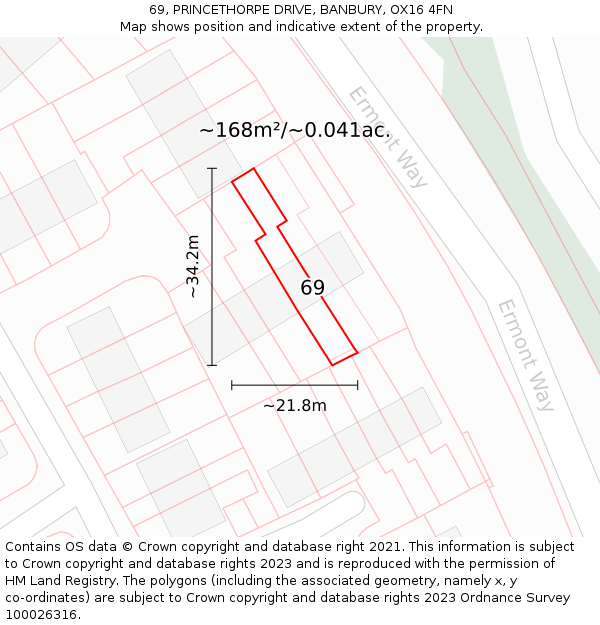 69, PRINCETHORPE DRIVE, BANBURY, OX16 4FN: Plot and title map